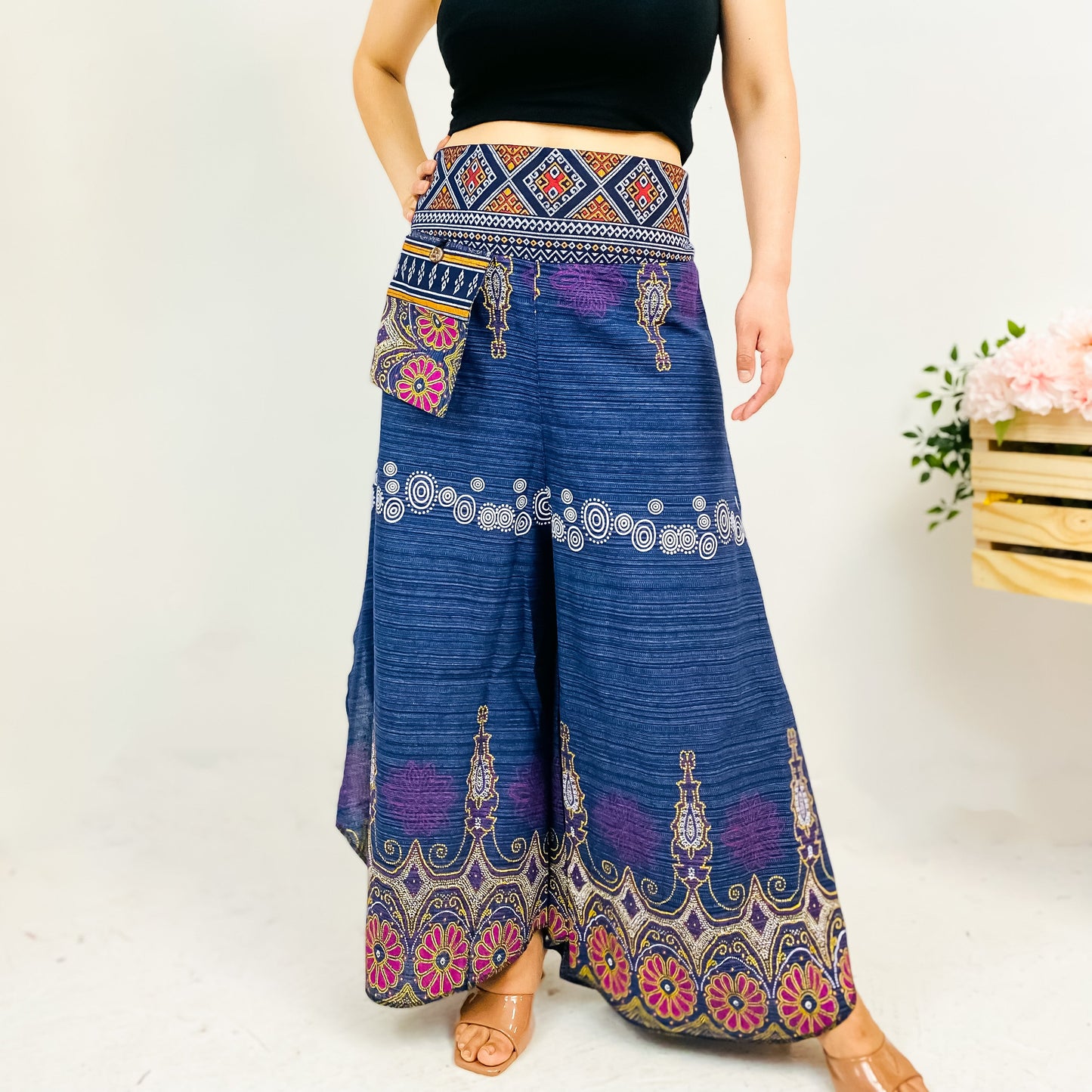 Wide Leg Boho Style Palazzo Cotton  Pant (Pack of 5)