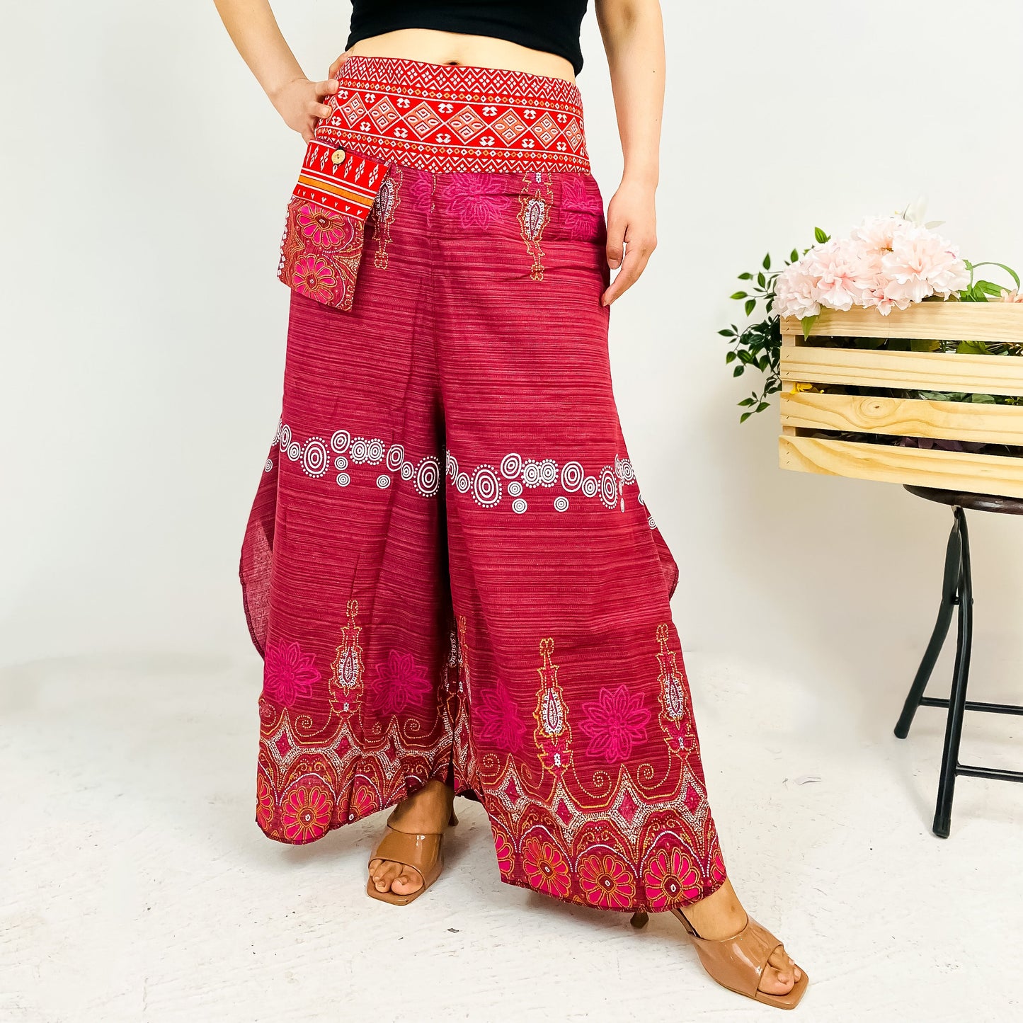 Wide Leg Boho Style Palazzo Cotton  Pant (Pack of 5)