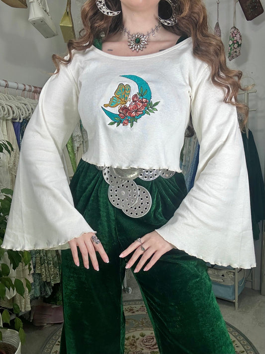 Whimsigoth Celestial Butterfly Hand Embroidered Sweater