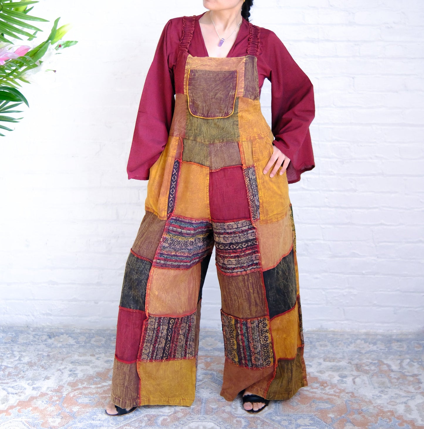 Solid Patchwork Wide Leg Jumpsuit