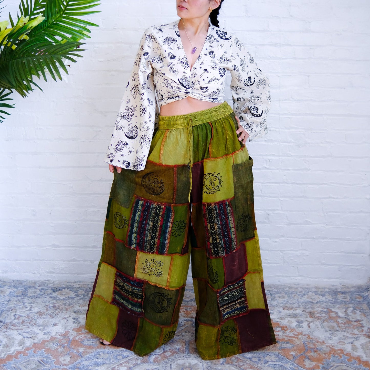 Whimsigoth Inspired Patchwork Wide Leg Pants