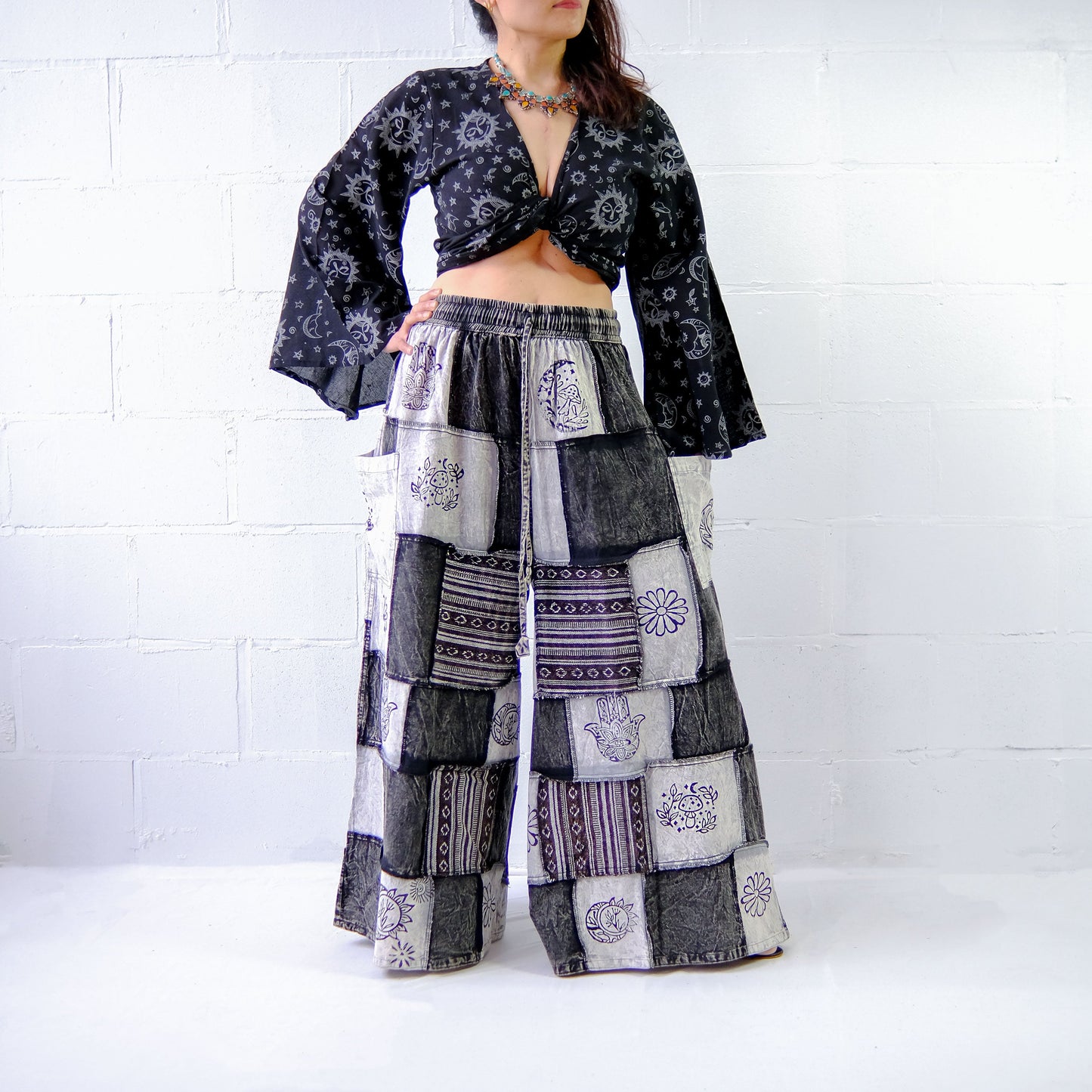 Whimsigoth Inspired Patchwork Wide Leg Pants