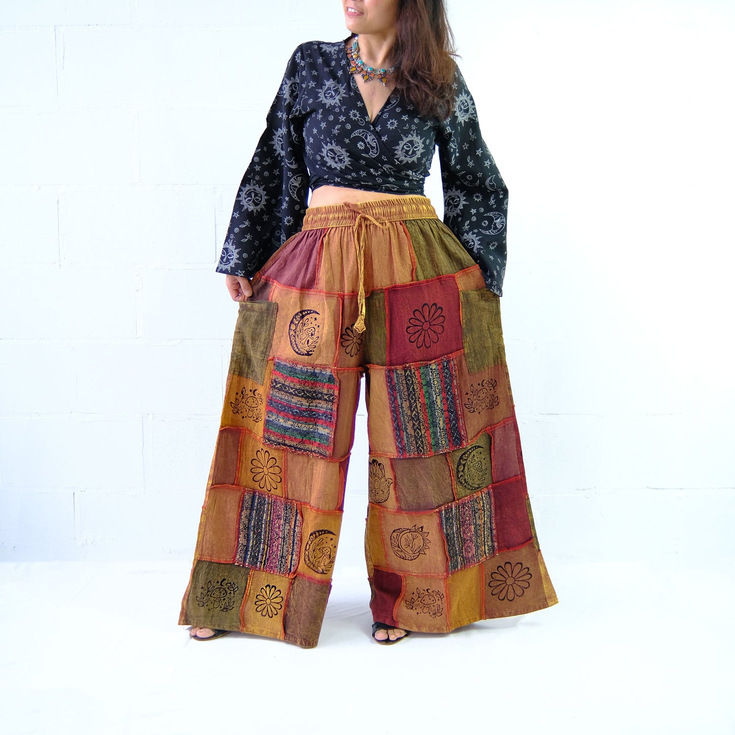 Whimsigoth Inspired Patchwork Wide Leg Pants