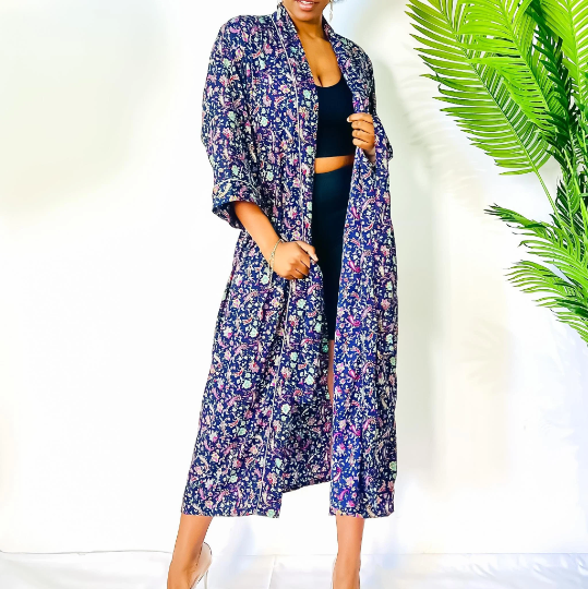 Floral Long Bohemian Kimono with Pockets