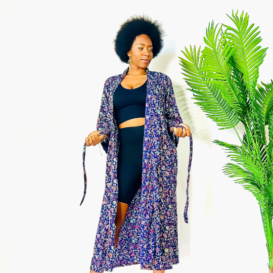 Floral Long Bohemian Kimono with Pockets