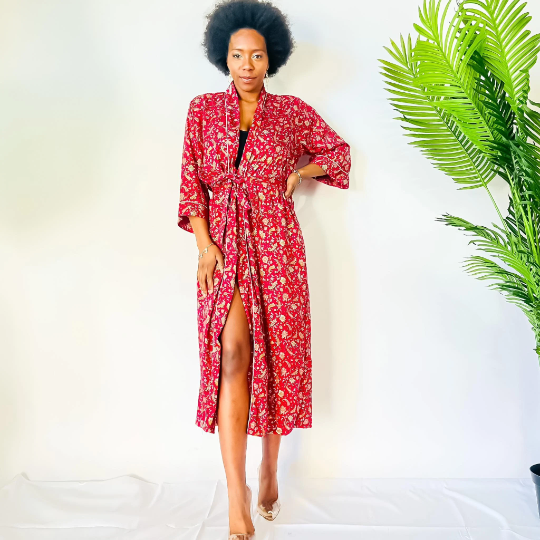 Floral Long Bohemian Kimono with Pockets